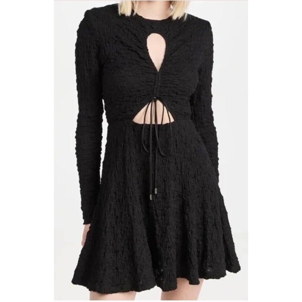 SABINA MUSAYEV Black Crinkly Cut-Out Agnes Mini Dress SZ 12